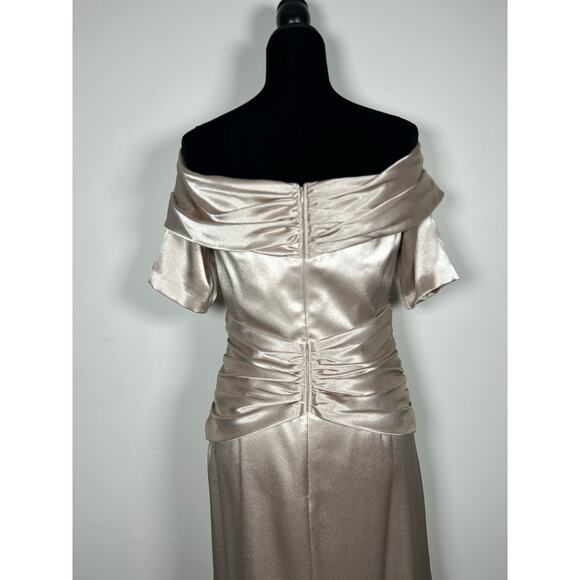 AIDAN MATTOX STRETCH MIKADO MIDI off shoulder beige setting formal dress Sz 8 - Picture 4 of 13